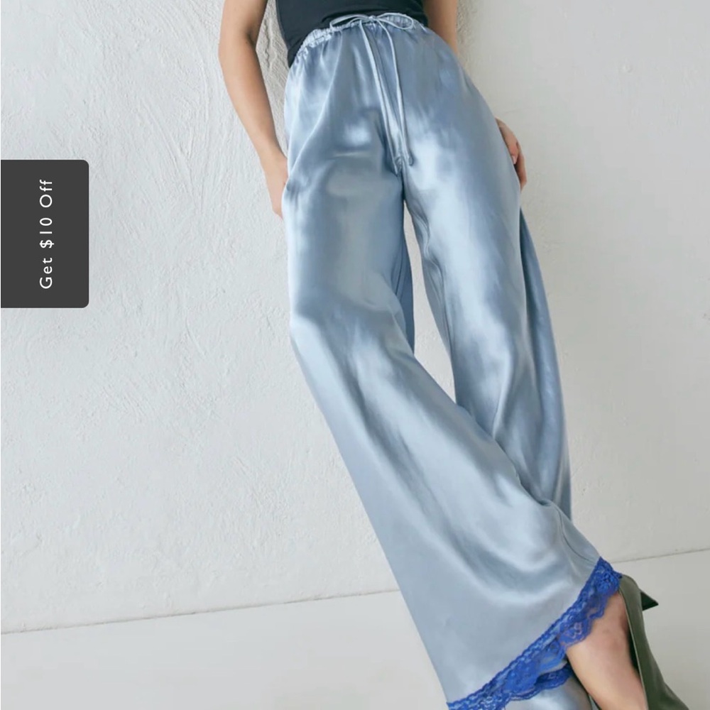 Elegant Blue Satin Women's Pants